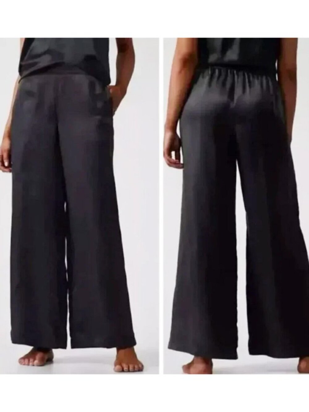 Athleta Black Lounge Sleep Pants Silky Cupro Wide Leg